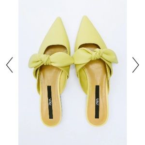 Zara Lemon Yellow Pointed Toe Bow Mules
